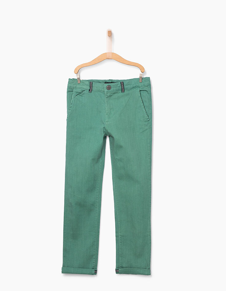 Smaragdgroene chinobroek met gestreepte biezen -1