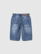Boys' stone blue denim Bermudas with elasticated waist-3