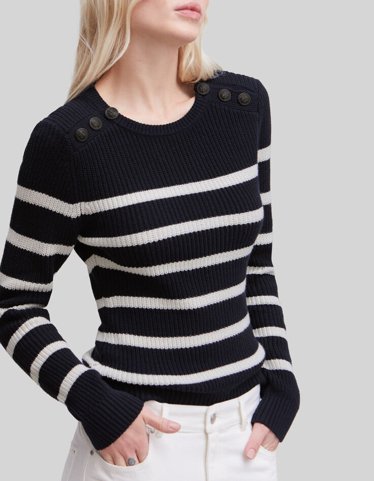 Women’s navy knit sweater with anchor buttons-4