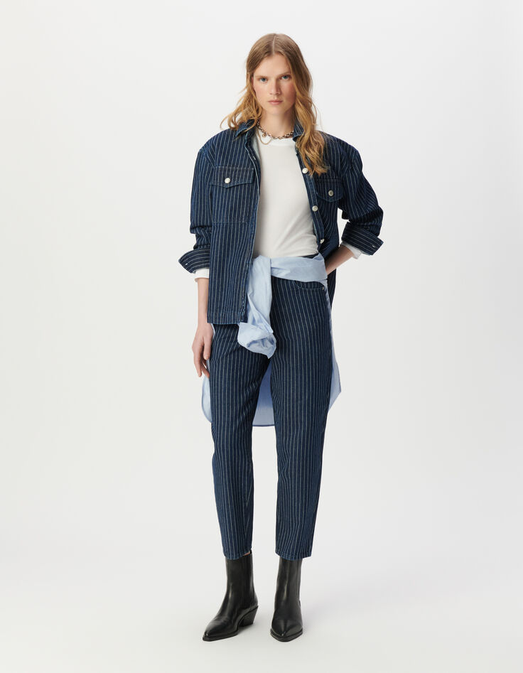 Gerade geschnittene weiße Cropped-Damenjeans Streifenmotiv-1 Gerade geschnittene weiße Cropped-Damenjeans Streifenmotiv-1