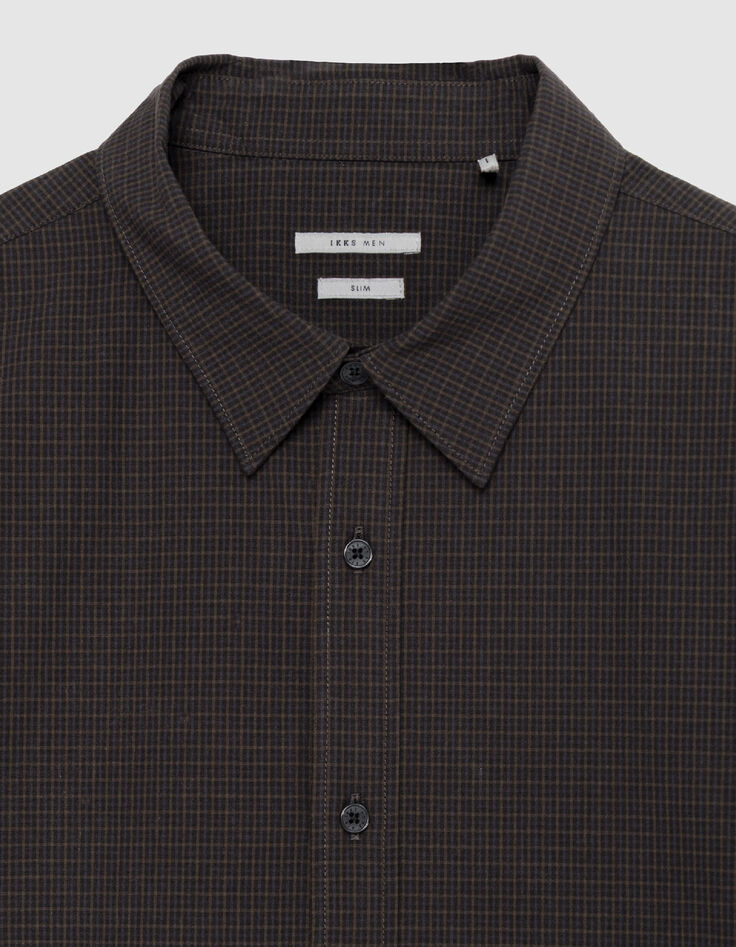 Camisa slim marino algod&oacute;n org&aacute;nico estampado de cuadros-5