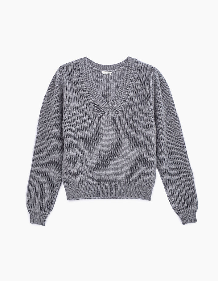 Women’s grey Vneck sweater with mohair