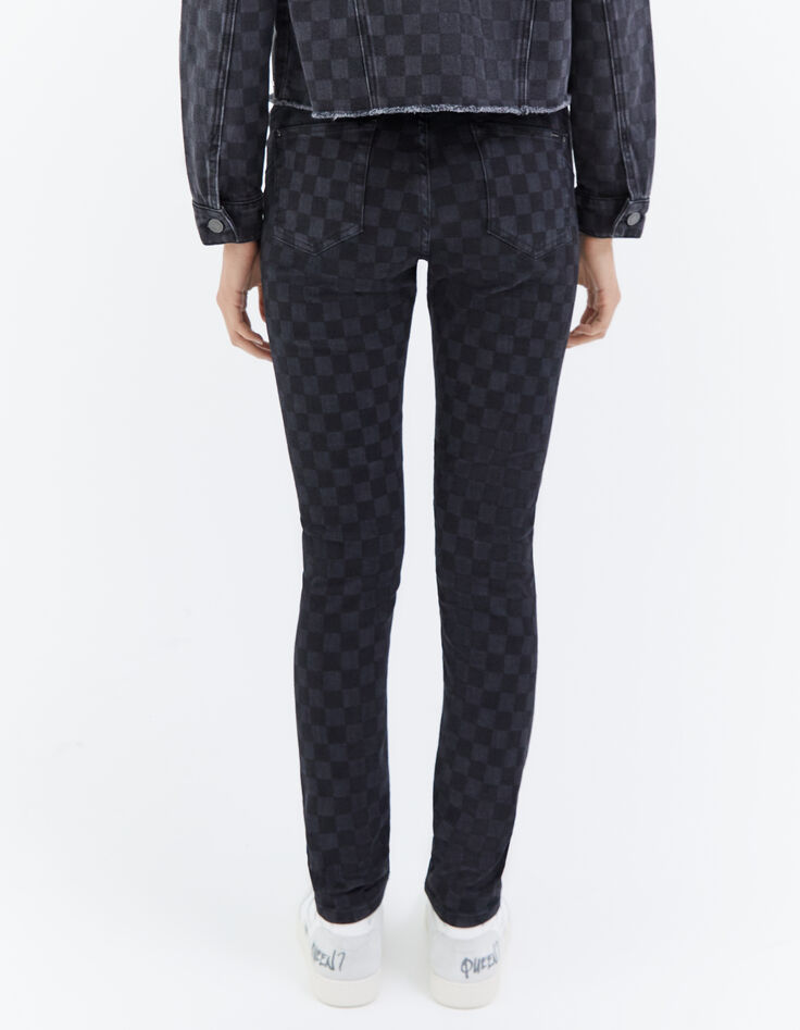 Women’s grey checkerboard motif sculpt up skinny jeans-2