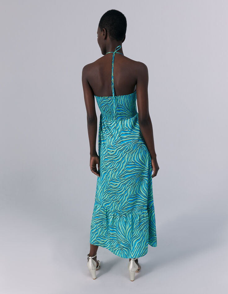 Vestido largo espalda abierta turquesa cebra mujer-2