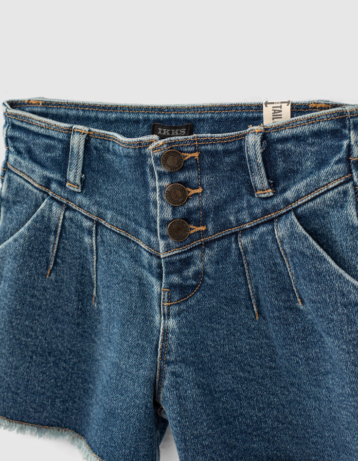 Medium blue jeansshort franjes aan de pijpen meisjes-2