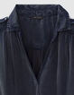Robe courte en cupro bleu marine et pattes épaules femme-2