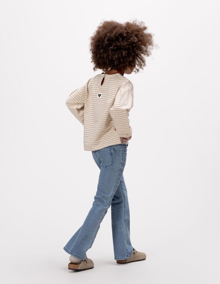 Girls' blue waterless flared jeans with patch pockets-2 Girls' blue waterless flared jeans with patch pockets-2