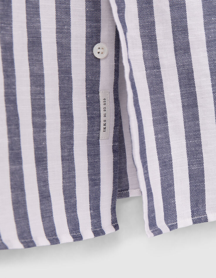 Gestreiftes marineblaues Herrenhemd im SLIM-Fit Leinenmix-3