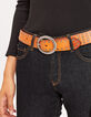 Ceinture jean cuir camel clous bijoux boucle métal femme-5