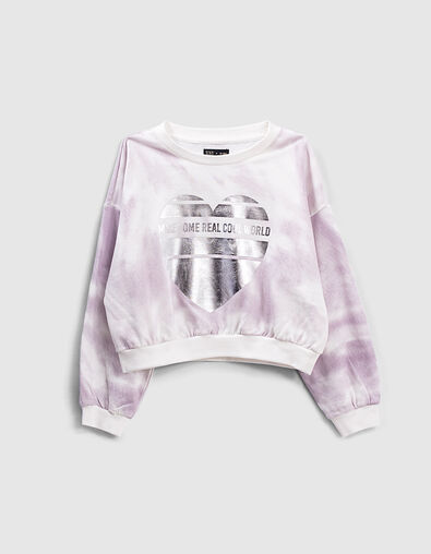 Girls’ off-white tie-dye print sweatshirt with foil heart - IKKS