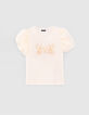 Girls’ white T-shirt with puff sleeves-1
