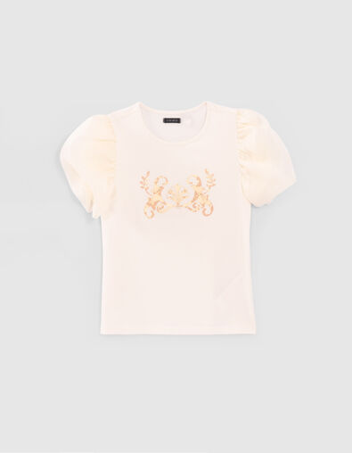 Girls’ white T-shirt with puff sleeves - IKKS