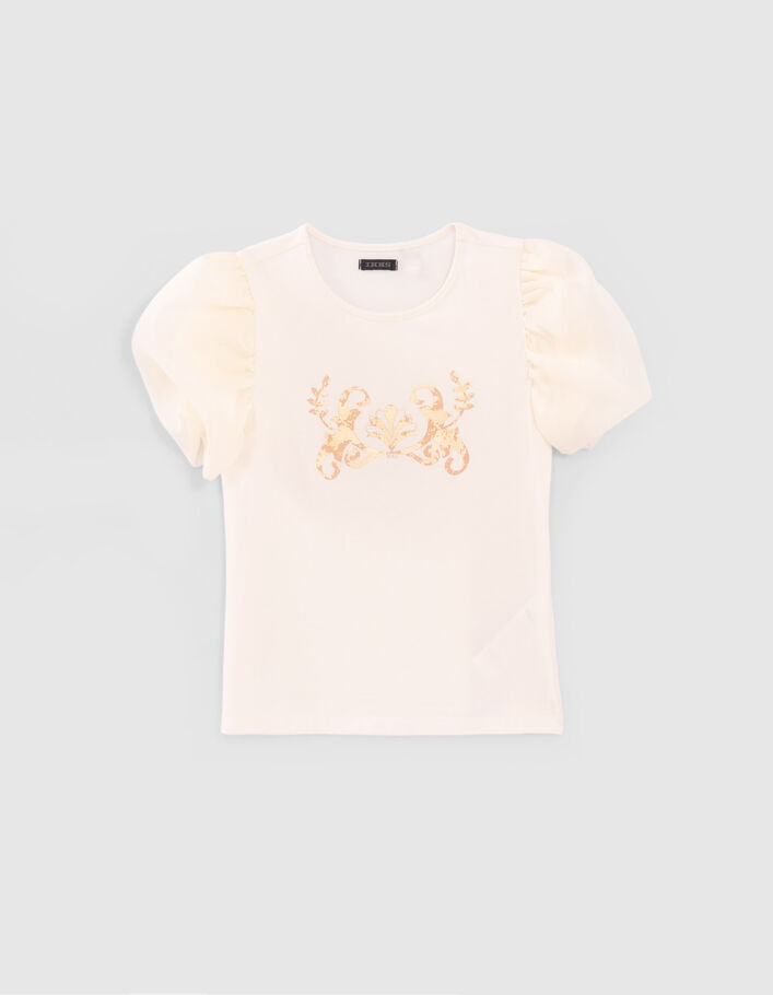 Wit T-shirt met pofmouwen meisjes - IKKS