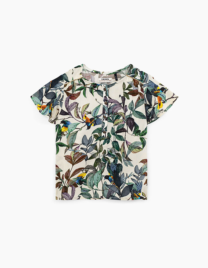 Girls’ off-white jungle bird print blouse - IKKS