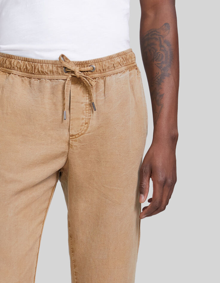 Beige Herrenjogginghose aus Lyocell&reg; mit Gummizug am Bund-4