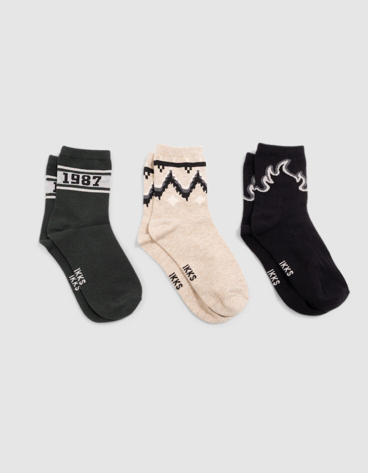 Boys’ black, green and beige socks-1