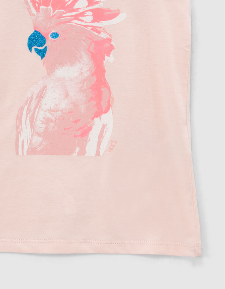Girls’ pink T-shirt with blue glitter parrot image-4