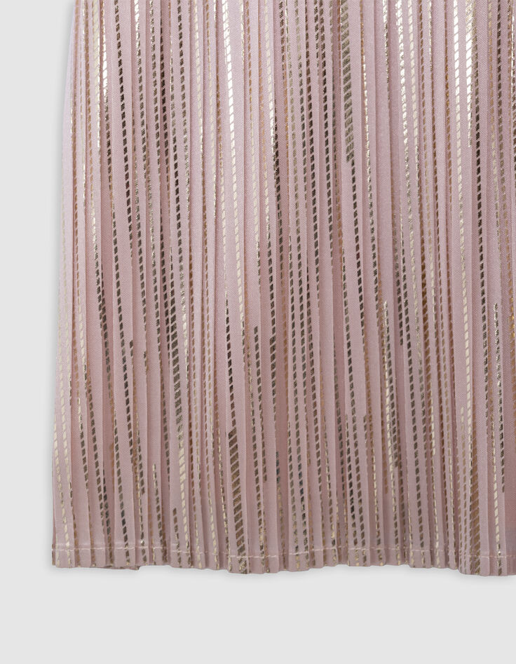 Robe plissée rose rayures dorée col contrasté fille-5