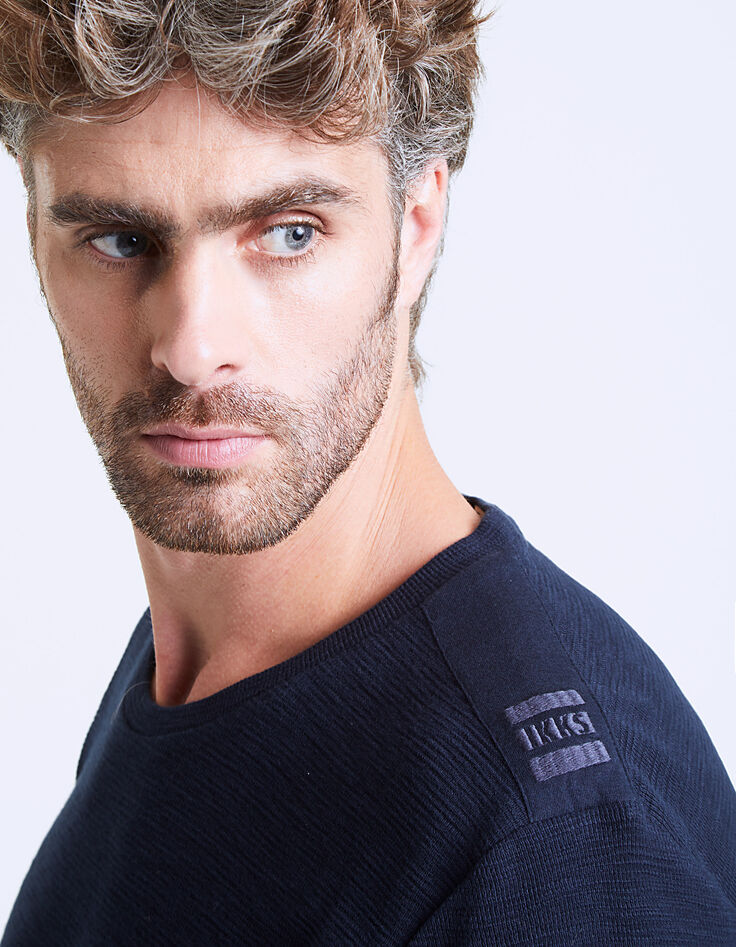 Tee-shirt marine maille waffle homme -4