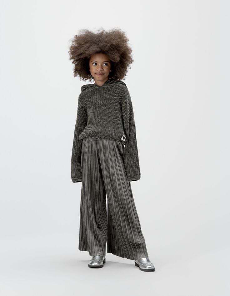 Wideleg zwarte broek fluweelstof plissé meisjes-1 Wideleg zwarte broek fluweelstof plissé meisjes-1