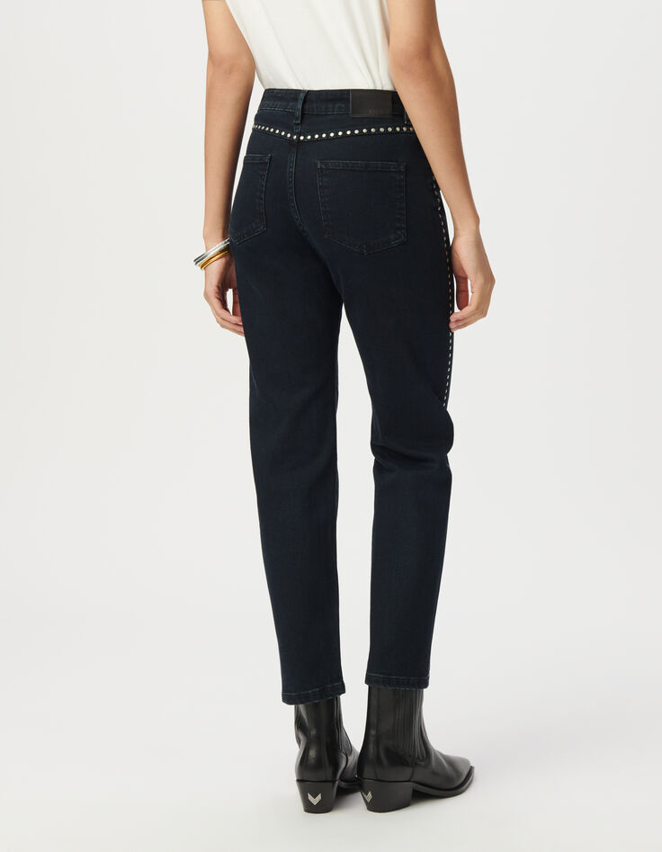 Jean droit marine cropped décor clous Femme-3