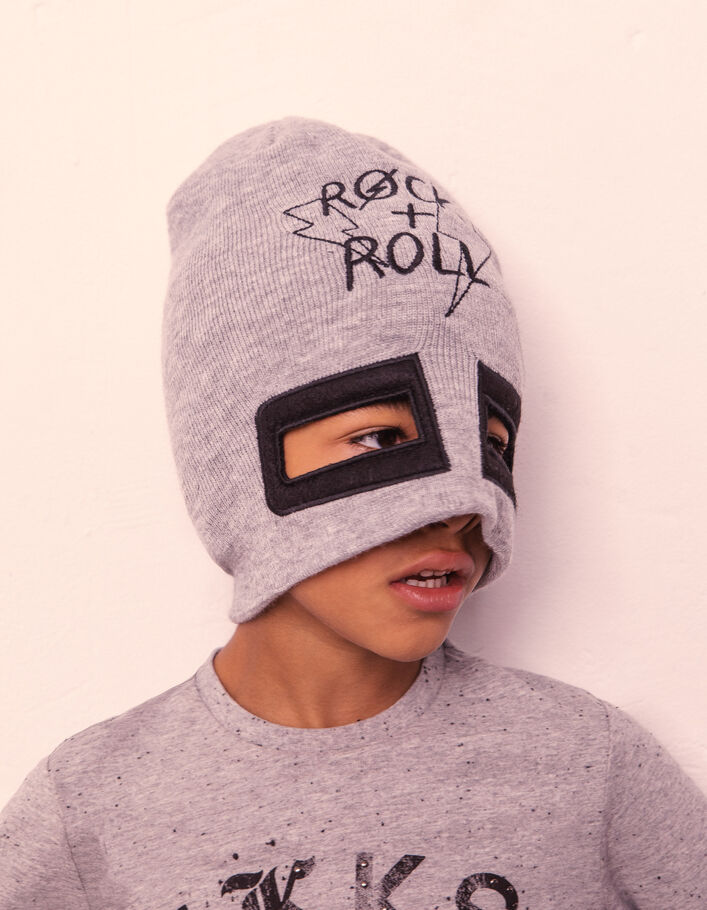 Gorro-máscara y snood punto gris niño-2