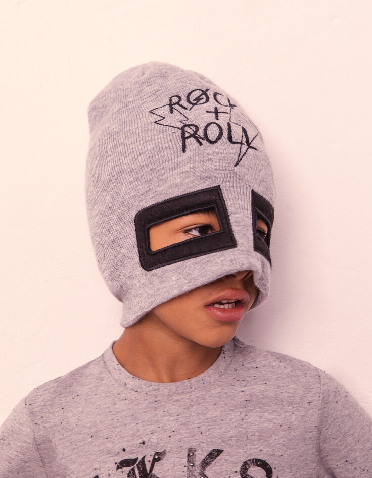 Bonnet-masque et snood tricot gris garçon -2