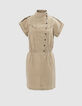 Women’s light khaki Terra Denim dress, studded high neck-7