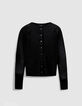 Cardigan manches longues noir maille pliss&eacute;e Femme-5
