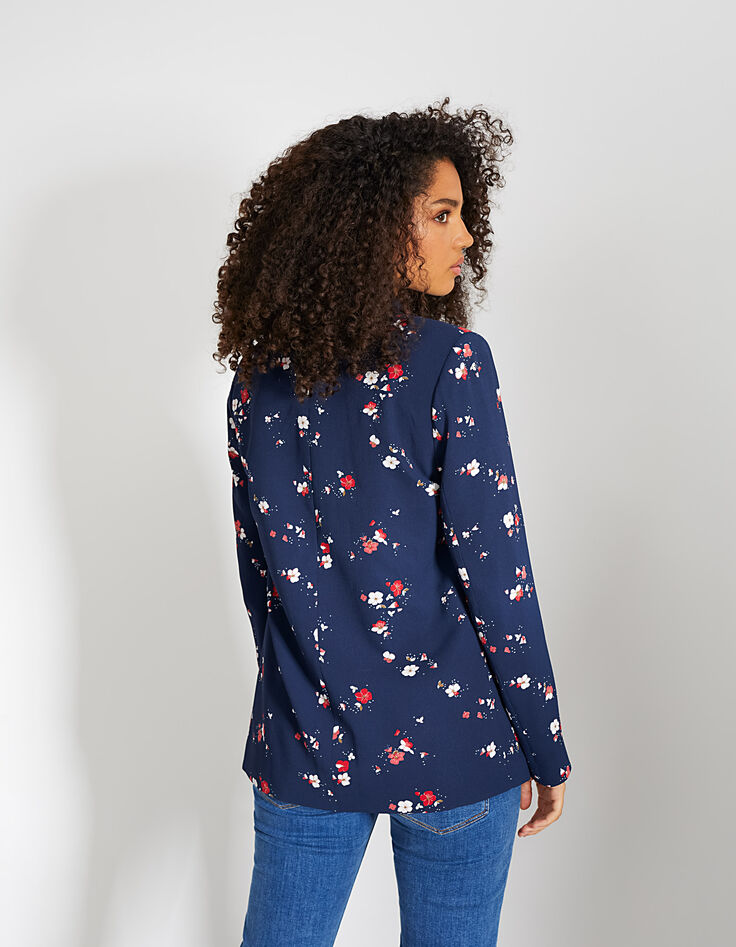 I.Code navy blue Floral Preppy print suit jacket-3