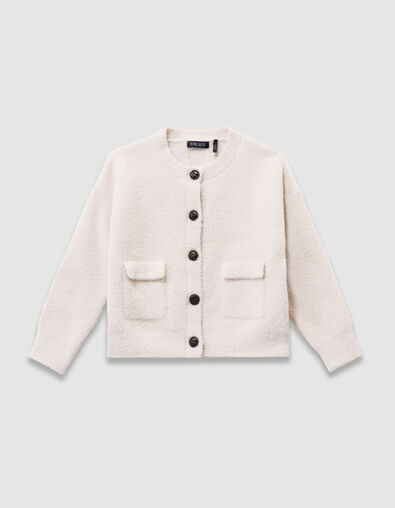 Beige gebreid donzig vest met knopen meisjes - IKKS