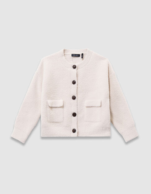 Beige gebreid donzig vest met knopen meisjes - IKKS