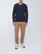 Navy Herrenpullover mit Ottoman-Struktur und V-Ausschnitt-5