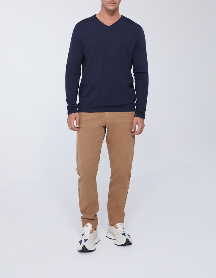 Navy Herrenpullover mit Ottoman-Struktur und V-Ausschnitt-5