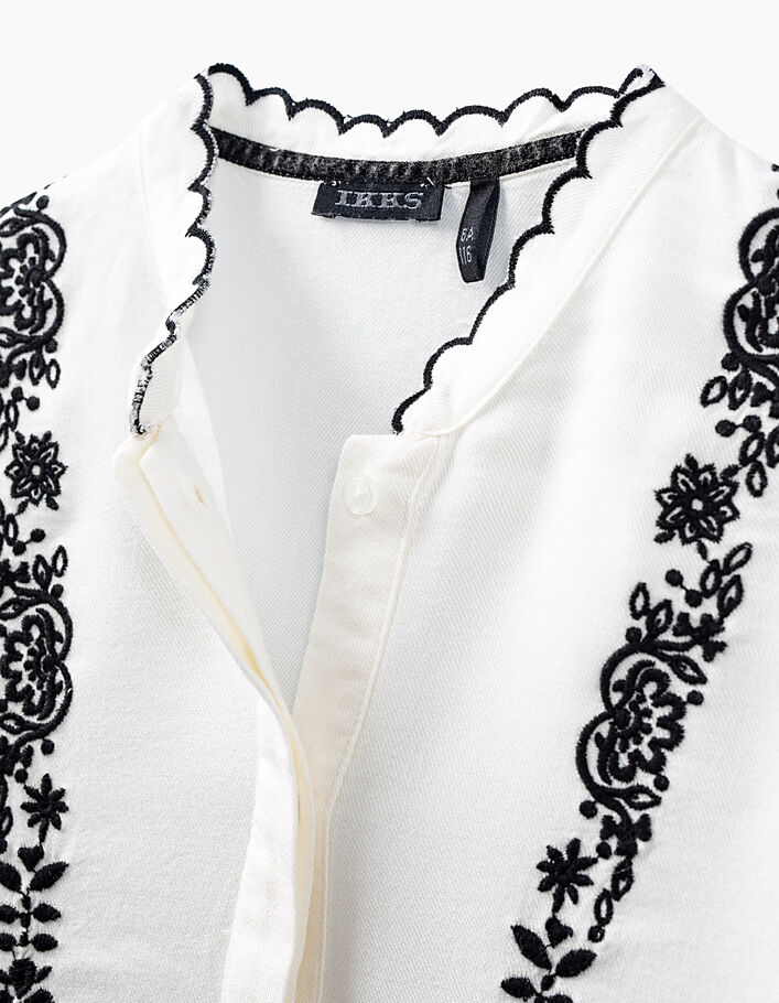 Gebroken wit overhemd met zwart borduurwerk voor meisjes - IKKS