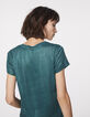 Camiseta cuello de pico azul de lino foil mujer-5