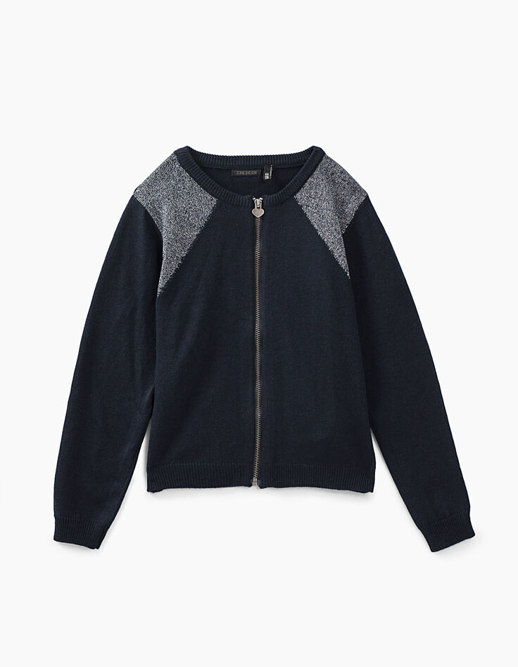 Girls’ navy and silver knit cardigan-1 Girls’ navy and silver knit cardigan-1