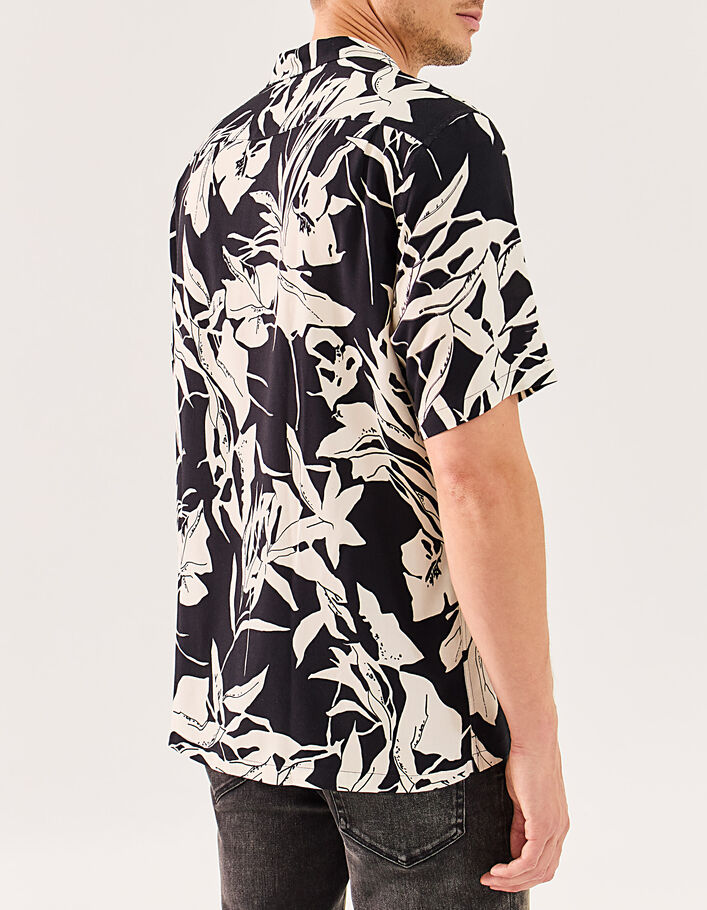 Schwarzes REGULAR-Herrenhemd aus Ecovero® mit Blumen - IKKS