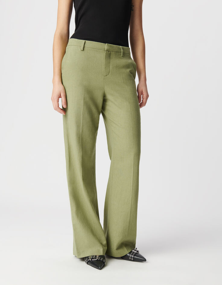 Women's green linen and cotton suit pants-3
