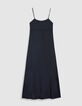 Dames lange marine jurk met dunne bandjes en knoopdetails-8