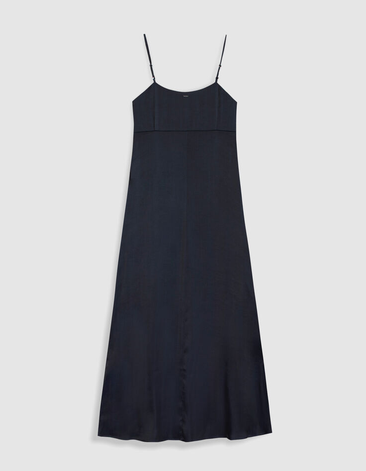 Dames lange marine jurk met dunne bandjes en knoopdetails-8