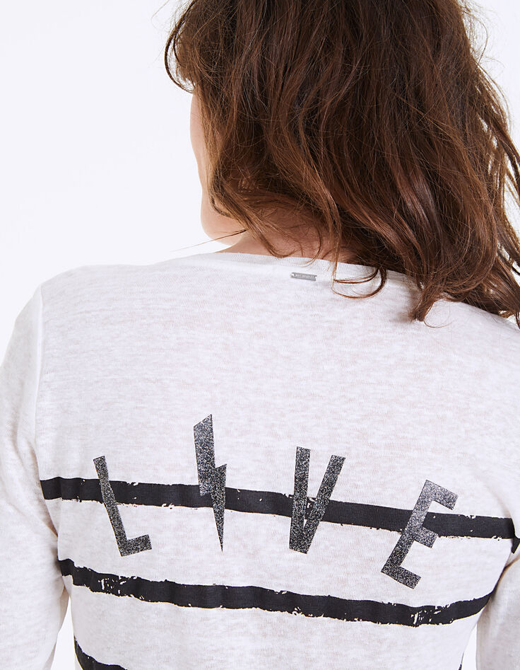Tee-shirt marinière col V en lin femme-4