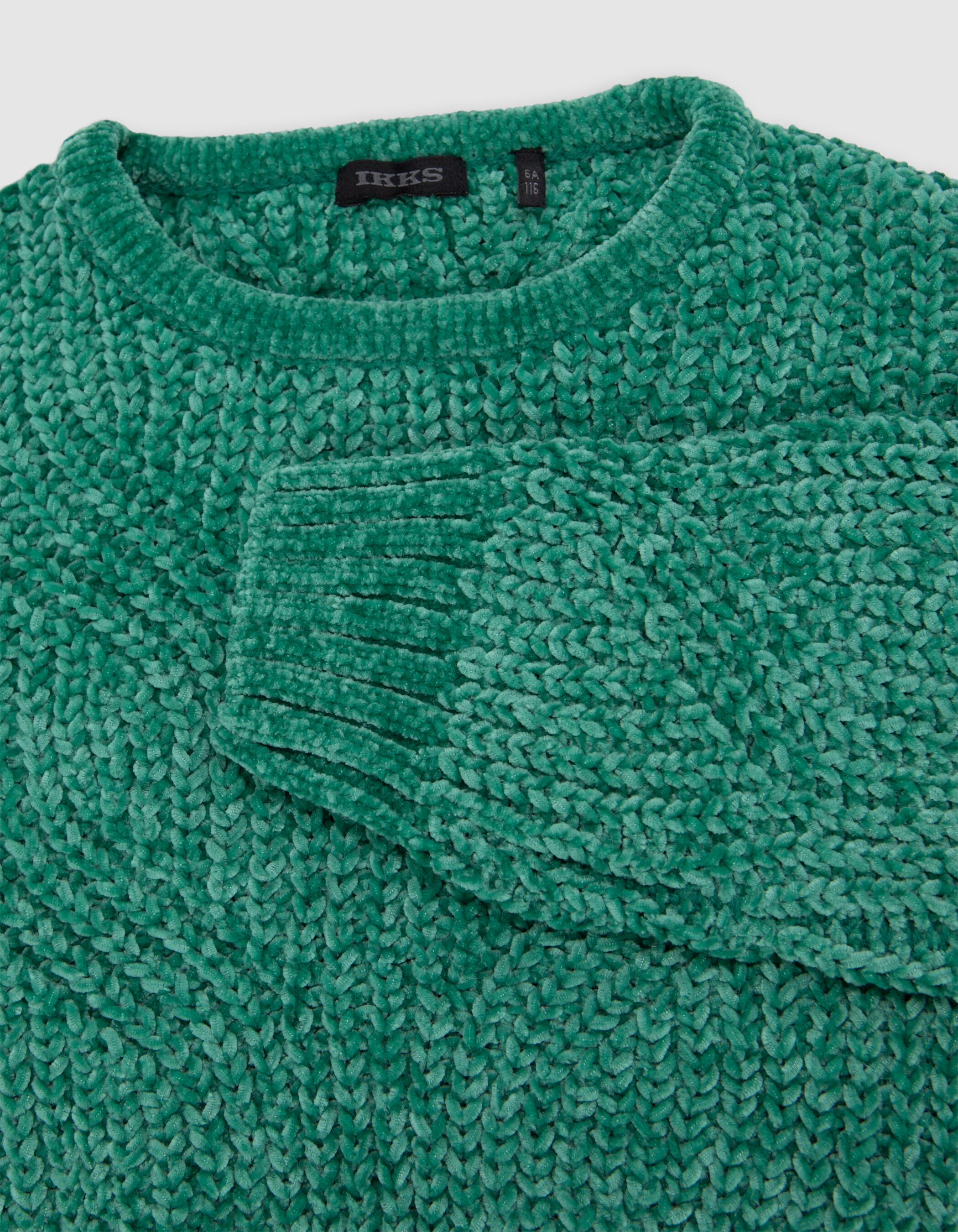 Pull vert tricot chenille points fantaisie fille IKKS