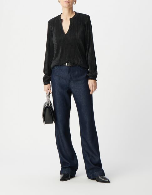 Women's black pleated collared blouse - IKKS