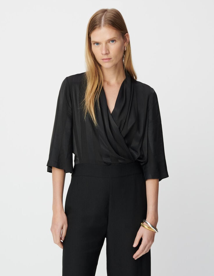Combinaison bi-matière noire avec haut fluide Femme-3 Combinaison bi-matière noire avec haut fluide Femme-3