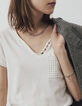 Tee-shirt col tunisien blanc cassé poche cloutée femme-2