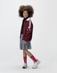 Girls’ burgundy zipped cardigan with ecru bows-4 Girls’ burgundy zipped cardigan with ecru bows-4