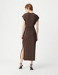Bruine midi-jurk met zijsplitten Dames-3