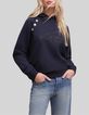 Women&rsquo;s navy hoodie with sequin embroidered slogan-1
