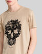 Zandkleurig T-shirt opdruk doodshoofd-palmen Heren-4